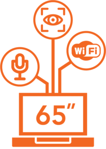 Picture of a 65" screen with Microphone, Face recognition and Wifi