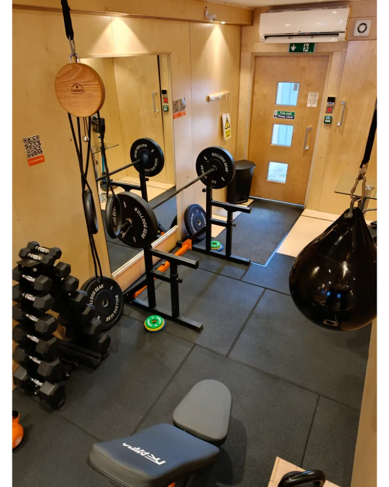 JymSpace Kineton Squat Rack, weight bench, NOHrD Sling, Dumbbells and Boxing Bag